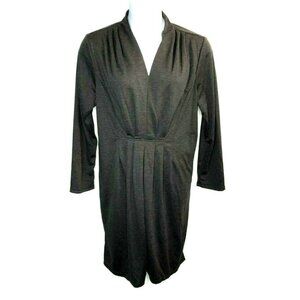 Linea Ponte Womens Size XL Gray V-Neck Dress Front Pleat Detail QVC A228334